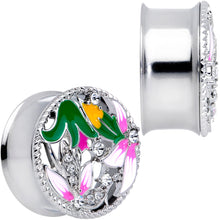 Load image into Gallery viewer, Clear Gem Exotic Garden Flower Double Flare Plug Set

