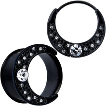 Load image into Gallery viewer, Clear Gem Black Crescent Moon Double Flare Tunnel Plug Set
