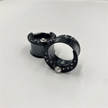 Load image into Gallery viewer, Clear Gem Black Crescent Moon Double Flare Tunnel Plug Set
