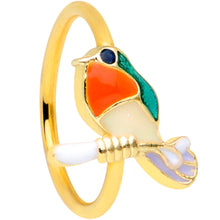 Load image into Gallery viewer, 20G 5/16 Green Gem Gold Tone Perched Bird Nose Hoop
