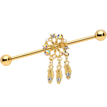 Load image into Gallery viewer, 14G Aurora CZ Gem Gold Tone Dreamcatcher Industrial Barbell 38mm
