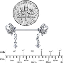 Load image into Gallery viewer, 14G 9/16 Clear Gem Looping Bow Dangle Barbell Nipple Ring Set
