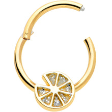 Load image into Gallery viewer, 16G 3/8 Gold Tone Tasty Orange Fruit Hinged Segment Ring
