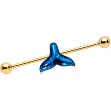 Load image into Gallery viewer, 14G Gold Tone Iridescent Mermaid Tail Industrial Barbell 38mm
