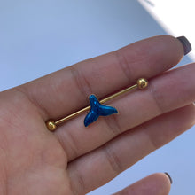 Load image into Gallery viewer, 14G Gold Tone Iridescent Mermaid Tail Industrial Barbell 38mm
