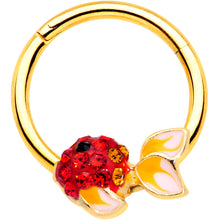 Load image into Gallery viewer, 16G 3/8 Red Gem Gold Tone Blowfish Hinged Segment Ring
