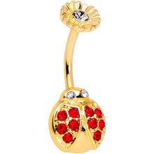Load image into Gallery viewer, Red Clear Gem Gold Tone Ladybug Flower Belly Ring
