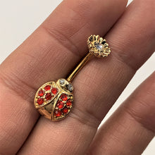Load image into Gallery viewer, Red Clear Gem Gold Tone Ladybug Flower Belly Ring
