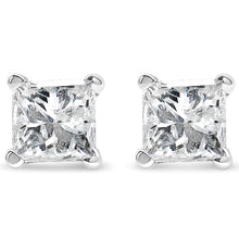Load image into Gallery viewer, AGS Certified 2/5 Cttw Princess Cut Diamond 14K White Gold 4-Prong Solitaire Square Stud Earrings (L-M Color, I1-I2 Clarity)
