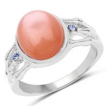 Load image into Gallery viewer, 6.54 Carat Genuine Peach Moonstone and Tanzanite .925 Sterling Silver Ring
