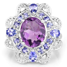 Load image into Gallery viewer, 3.13 Carat Genuine Amethyst and Tanzanite .925 Sterling Silver Ring
