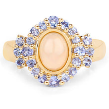 Load image into Gallery viewer, 14K Yellow Gold Plated 1.74 Carat Genuine Ethiopian Opal and Tanzanite .925 Sterling Silver Ring
