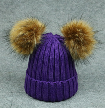 Load image into Gallery viewer, Modern Trend Children's Winter Toddler Baby Kids hat Cap With Two Double Pompom Ears Funny Hat
