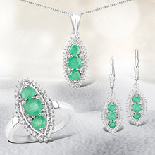 Load image into Gallery viewer, 3.52 Carat Genuine Zambian Emerald and White Topaz .925 Sterling Silver 3 Piece Jewelry Set (Ring, Earrings, and Pendant w/ Chain)
