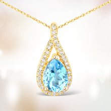 Load image into Gallery viewer, 0.89 Carat Genuine Swiss Blue Topaz and White Diamond 14K Yellow Gold Pendant
