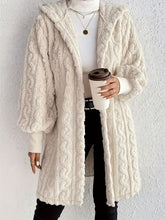 Load image into Gallery viewer, Beige Long Winter Open Front Long Sleeve Fuzzy Hooded Jacket Cozy &amp; Stylish Outerwear
