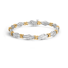 Load image into Gallery viewer, 10k Two-Toned Gold 2.00 Cttw Channel Set Baguette-Diamond Weave and  "X" Spiral Link Bracelet (H-I Color, I1-I2 Clarity) - 7"

