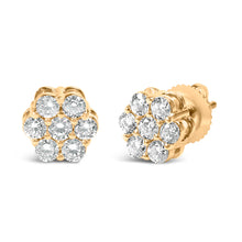 Load image into Gallery viewer, 14K Yellow Gold 3/4 Cttw 7 Stone Floral Cluster Round Brilliant Cut Diamond Stud Earrings with Screw Backs (I-J Color, SI2-I1 Clarity)
