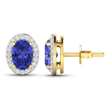 Load image into Gallery viewer, 1.50 Carat Genuine Tanzanite and White Diamond 14K Yellow Gold Earrings
