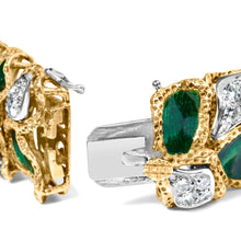 Load image into Gallery viewer, 18K Yellow Gold 3 1/4 Cttw Diamond and Green Enamel Gold Textured Bracelet (G-H Color, VS1-VS2 Clarity) - 7" Inches
