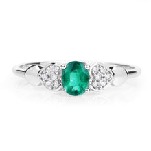 Load image into Gallery viewer, 0.36 Carat Genuine Zambian Emerald and White Diamond 14K White Gold Ring

