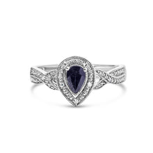 Load image into Gallery viewer, .925 Sterling Silver 6x4mm Pear Sapphire Gemstone with Diamond Accent Fashion Halo Ring (H-I Color, SI1-SI2 Clarity) - Size 7

