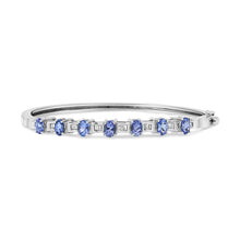 Load image into Gallery viewer, 14K White Gold 5 MM Oval Blue Tanzanite and 1/4 Cttw Diamond Bangle (H-I Color, VS2-SI1 Clarity) - Fits wrists up to 7 1/2 Inches
