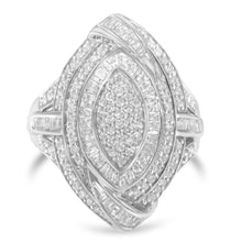 Load image into Gallery viewer, .925 Sterling Silver &amp; 1-1/8 Cttw Diamond Marquise Shaped Cluster Triple Halo Knot Cocktail Fashion Ring (I-J Color, I2-I3 Clarity) - Size 6
