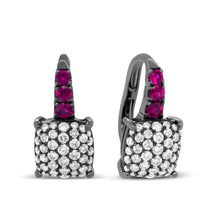 Load image into Gallery viewer, Black Rhodium Plated 18K White Gold 7/8 Cttw Round Diamond and Graduated Red Ruby Drop Earrings (F-G Color, VS1-VS2 Clarity)
