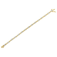 Load image into Gallery viewer, 10K Yellow and White Gold 2.00 cttw Round and Baguette-Cut Diamond Link Bracelet (I-J Color, I2-I3 Clarity) - Size 7.25"
