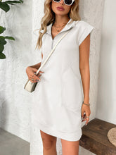 Load image into Gallery viewer, Retro Brown Half-Zip Cap Sleeve Mini Dress Classic &amp; Vintage Design Dress For Girls
