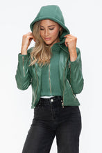 Load image into Gallery viewer, Women Classic Snobbish Faux Leather Zip-Up Drawstring Hooded Jacket Edgy &amp; Casual PU Leather Jacket For Streetwear
