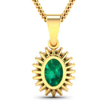 Load image into Gallery viewer, 1.13 Carat Genuine Zambian Emerald and White Diamond 14K Yellow Gold Pendant
