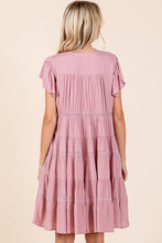 Load image into Gallery viewer, Lace Detail Ruffled Button Down Tiered Dress For Women – Romantic, Fluttering, Delicate, Feminine &amp; Elegant Design
