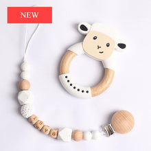 Load image into Gallery viewer, Modern Luxury Pacifier Clip Chain Beech Beads Silicone Elephant Pendant Baby Teething Nursing Clips Chain For Baby
