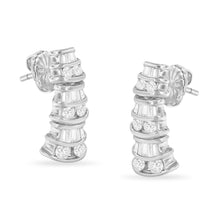 Load image into Gallery viewer, 14K White Gold 7/8 cttw Baguette &amp; Round Brilliant-Cut Diamond Dangle Multi Row Earrings (H-I Color, SI2-I1 Clarity)
