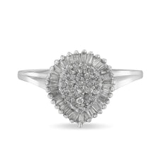 Load image into Gallery viewer, 10K White Gold 1/2 Cttw Round &amp; Baguette Cut Diamond Pear Shaped Domed PavÃ© Cluster with Halo Cocktail Ring (H-I Color, SI1-SI2 Clarity) - Size 5

