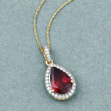 Load image into Gallery viewer, 3.29 Carat Genuine Rhodolite and White Diamond 14K Yellow Gold Pendant
