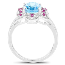 Load image into Gallery viewer, 2.28 Carat Genuine Swiss Blue Topaz and Ruby .925 Sterling Silver Ring
