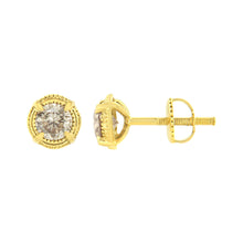 Load image into Gallery viewer, 14K Yellow Gold Plated .925 Sterling Silver 1.0 Cttw Round Brilliant Cut Diamond Solitaire Milgrain Stud Earrings (K-L Color, I2-I3 Clarity)
