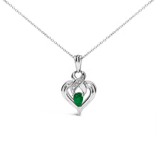 Load image into Gallery viewer, .925 Sterling Silver 6x4mm Pear Emerald and Diamond Accent Heart Pendant Necklace (H-I Color, SI1-SI2 Clarity) - 18 Inches

