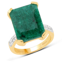 Load image into Gallery viewer, 7.64 Carat Dyed Emerald and White Diamond .925 Sterling Silver Ring
