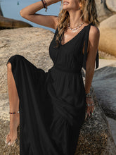 Load image into Gallery viewer, White V-Neck Tie Shoulder Maxi Dress Effortless &amp; Flowy Summer Essential Long Girls Dress
