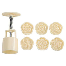 Load image into Gallery viewer, 6pcs/set Flower Shaped Mooncake Mold Cake Mold Hand Pressure Fondant Moon Cake Decorating Tools Cookie Cutter Baking Tool Moon Cake Mold With 6 Stamps Flowers Design Hand Pressure Fondant Decoration Cookie Cutter
