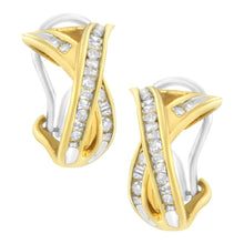 Load image into Gallery viewer, 14K Yellow and White Gold 1/2 TDW "X" Shape Cross Over Diamond Hoop Earrings (I-J, I2-I3)
