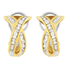 Load image into Gallery viewer, 14K Yellow and White Gold 1/2 TDW "X" Shape Cross Over Diamond Hoop Earrings (I-J, I2-I3)
