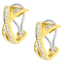 Load image into Gallery viewer, 14K Yellow and White Gold 1/2 TDW "X" Shape Cross Over Diamond Hoop Earrings (I-J, I2-I3)
