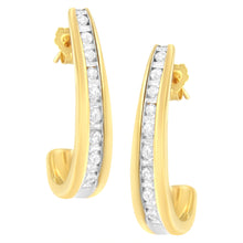 Load image into Gallery viewer, 10K Yellow Gold 1 cttw Channel Set Diamond J-Hoop Earrings (H-I Clarity, I1-I2 Color)
