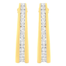 Load image into Gallery viewer, 10K Yellow Gold 1 cttw Channel Set Diamond J-Hoop Earrings (H-I Clarity, I1-I2 Color)

