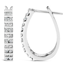 Load image into Gallery viewer, 10K White Gold 1.0 Cttw Alternating  Diamond "U" Hoop Earrings (I-J Color, I2-I3 Clarity)
